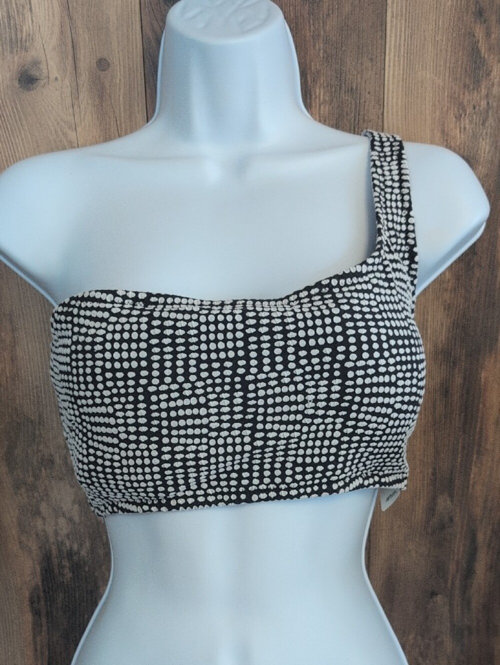 aerie One-Shoulder Black & White Dot Bandeau Bikini Top NWT XL F319